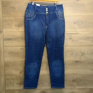 Diamante Skinny Blue Jeans with Studded Detail Women's Plus Size 24